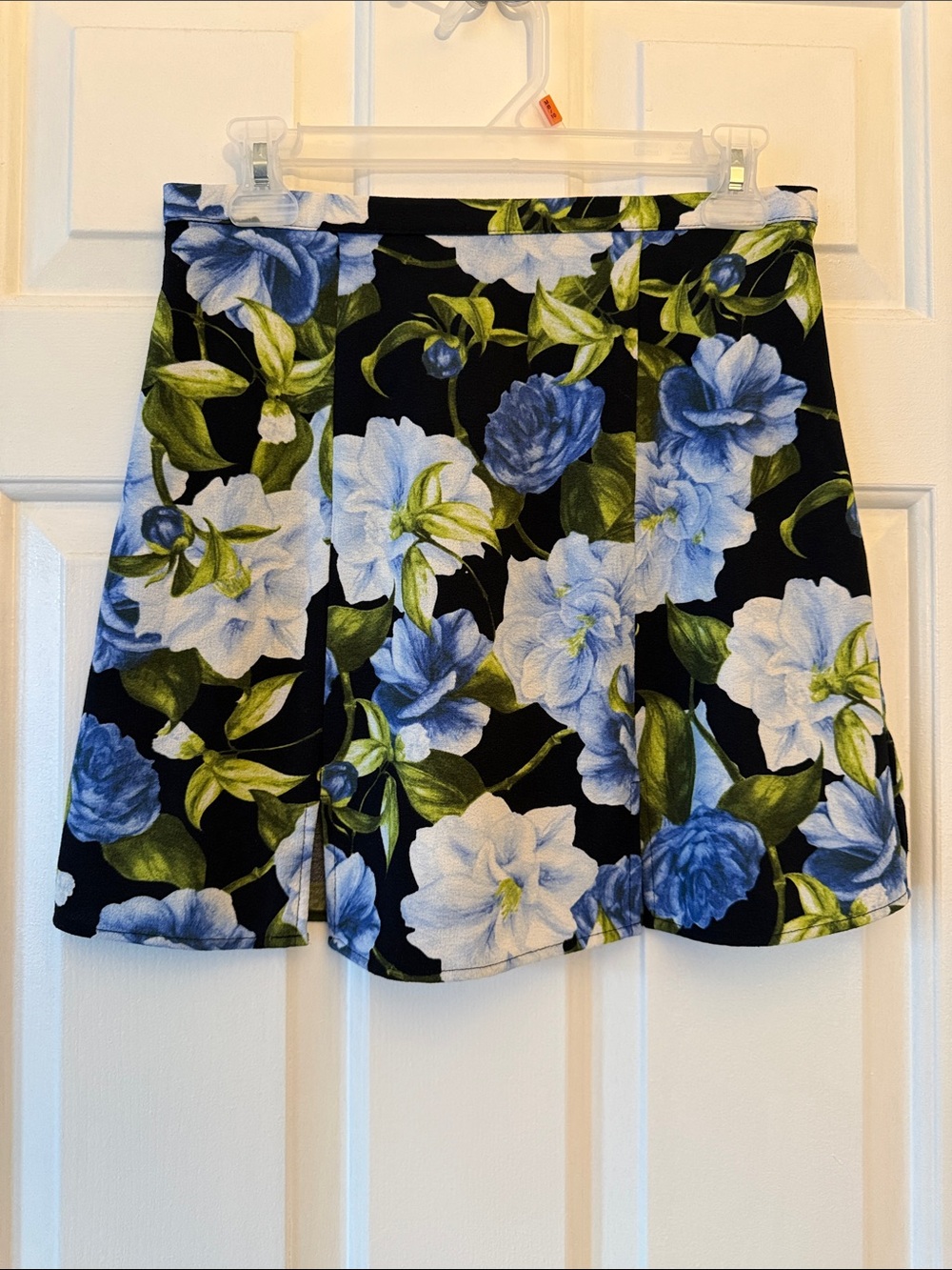 American Apparel Black Skater Skirt with Blue Floral Print